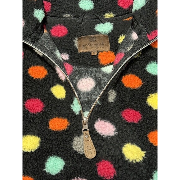 Girlie Girl CC Sherpa Pullover Jacket 1/4 Zip Up Black Polka Dot Size‎ Small - Picture 11 of 11